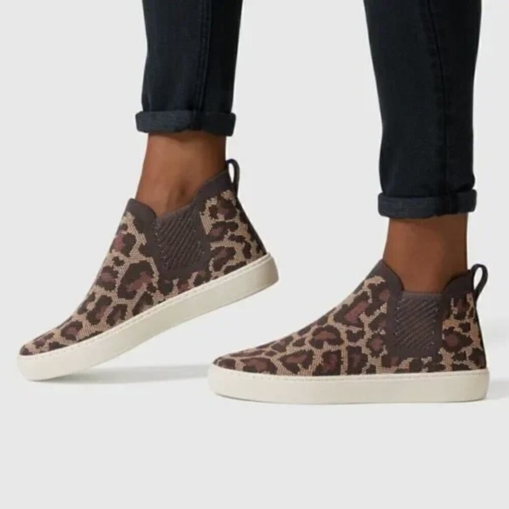Rothy’s Chelsea Slip-On High Wildcat Cheetah Print High Top Sneaker, Brown, 7